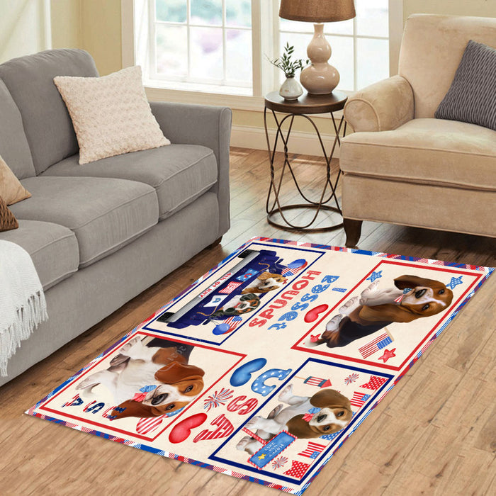 4th of July Independence Day I Love USA Basset Hound Dogs Area Rug - Ultra Soft Cute Pet Printed Unique Style Floor Living Room Carpet Decorative Rug for Indoor Gift for Pet Lovers