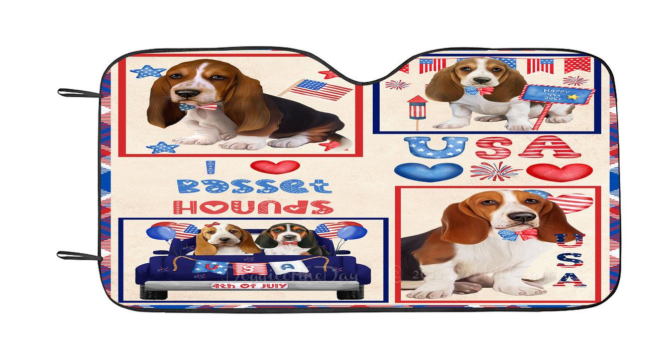 4th of July Independence Day I Love USA Basset Hound Dogs Car Sun Shade Cover Curtain