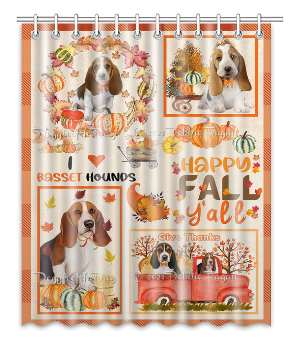 Happy Fall Y'all Pumpkin Basset Hound Dogs Shower Curtain Bathroom Accessories Decor Bath Tub Screens