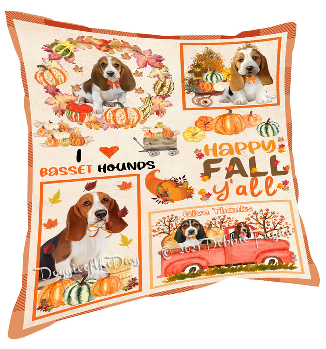 Happy Fall Y'all Pumpkin Basset Hound Dogs Pillow with Top Quality High-Resolution Images - Ultra Soft Pet Pillows for Sleeping - Reversible & Comfort - Ideal Gift for Dog Lover - Cushion for Sofa Couch Bed - 100% Polyester