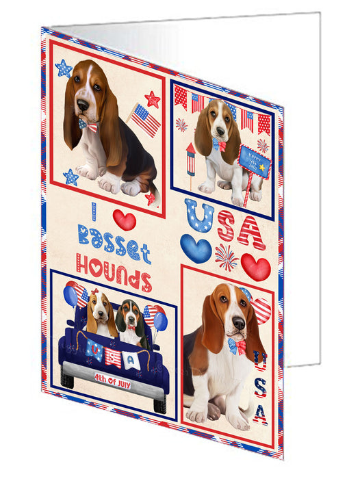 4th of July Independence Day I Love USA Basset Hound Dogs Handmade Artwork Assorted Pets Greeting Cards and Note Cards with Envelopes for All Occasions and Holiday Seasons