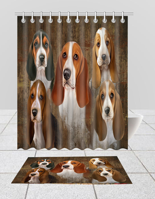 Rustic Basset Hound Dogs  Bath Mat and Shower Curtain Combo