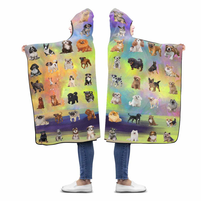 Multi Breed Dogs  Hooded Blanket 80"x56"