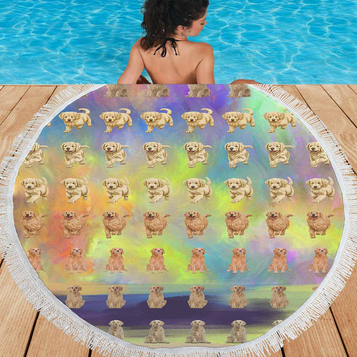 Golden Retriever Dog  Round Beach Mat 59’’