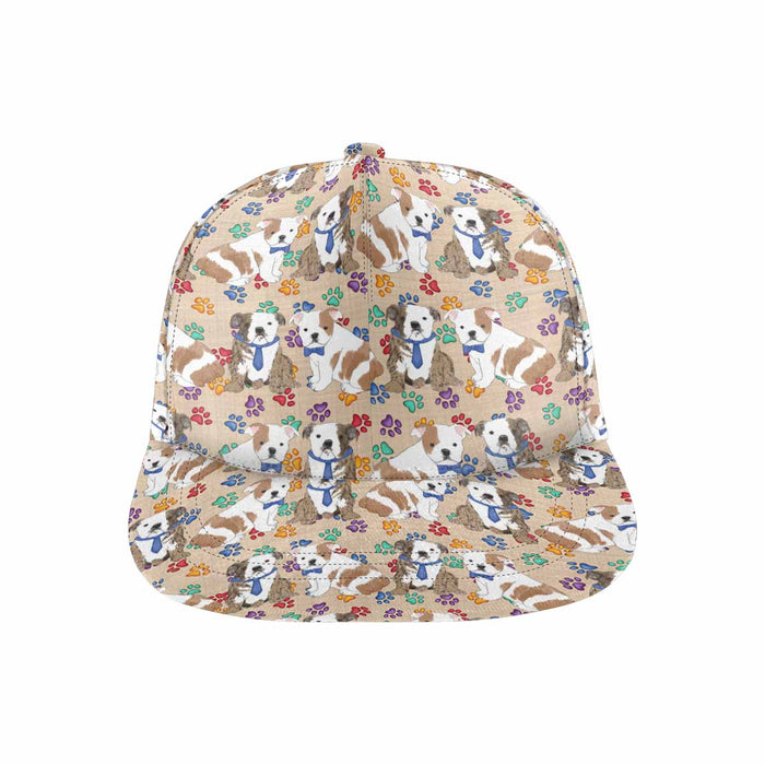 Women's All Over Rainbow Paw Print Bulldog Snapback Hat Cap