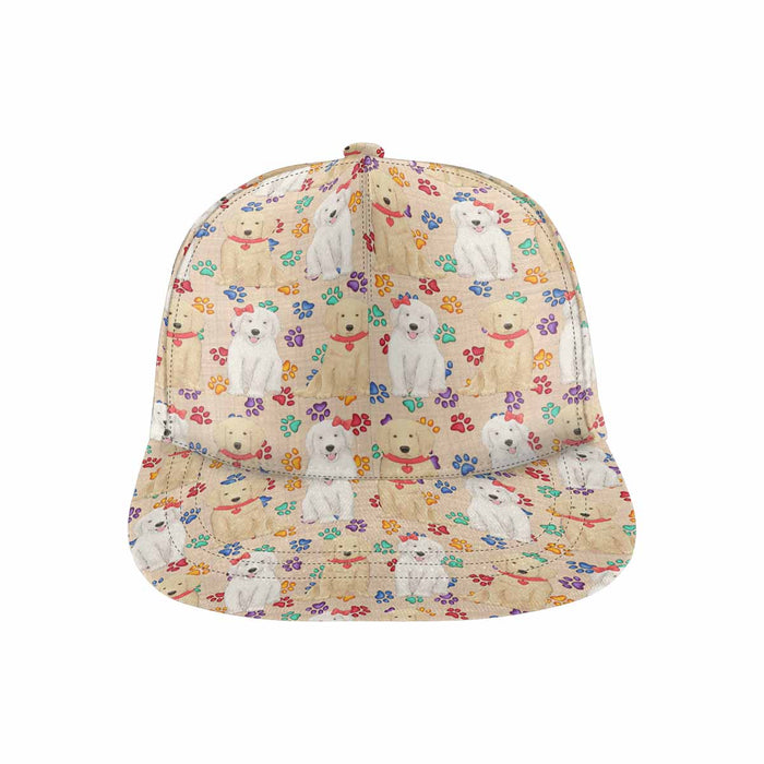 Women's All Over Rainbow Paw Print Golden Retriever Dog Snapback Hat Cap