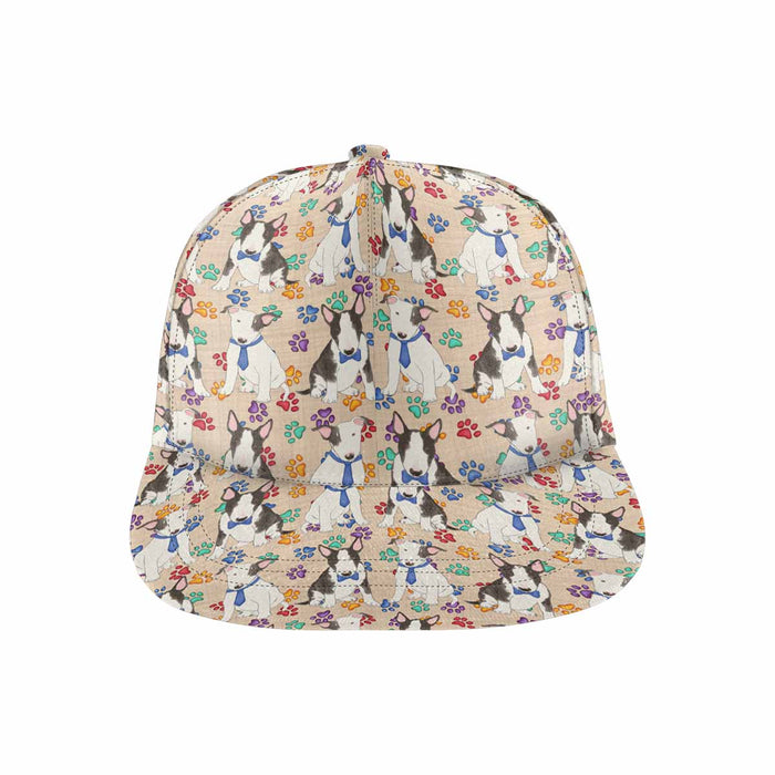 Women's All Over Rainbow Paw Print Bull Terrier Dog Snapback Hat Cap