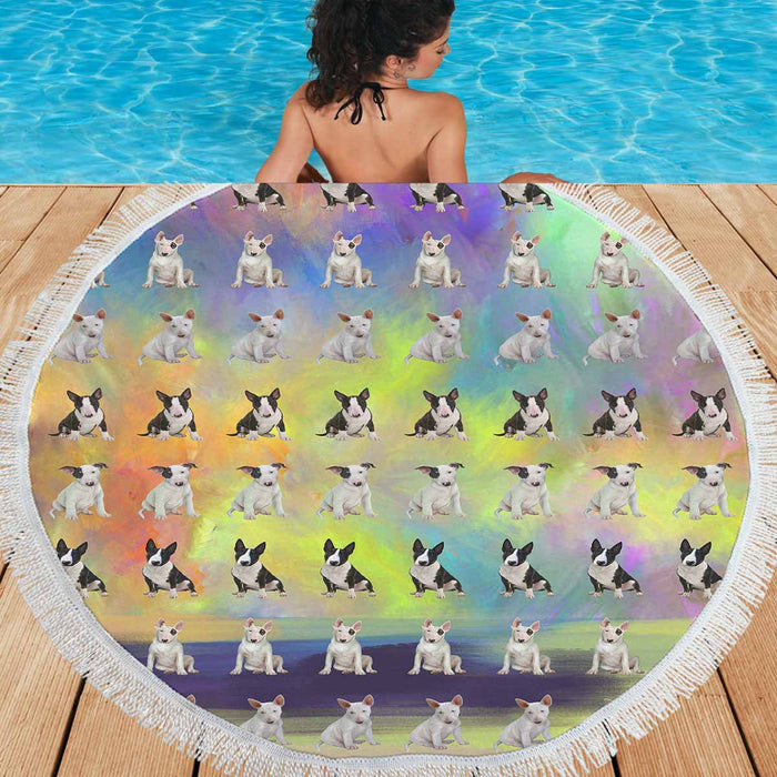 Bull Terrier Dogs  Round Beach Mat 59’’