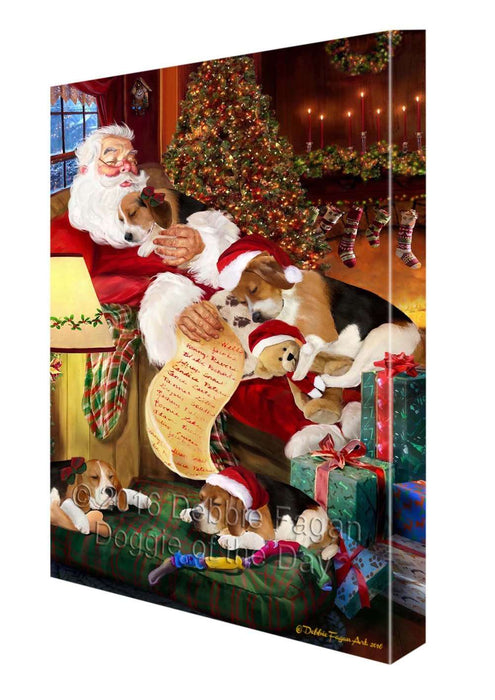 Beagle Dog and Puppies Sleeping with Santa Canvas Gallery Wrap 1.5" Inch