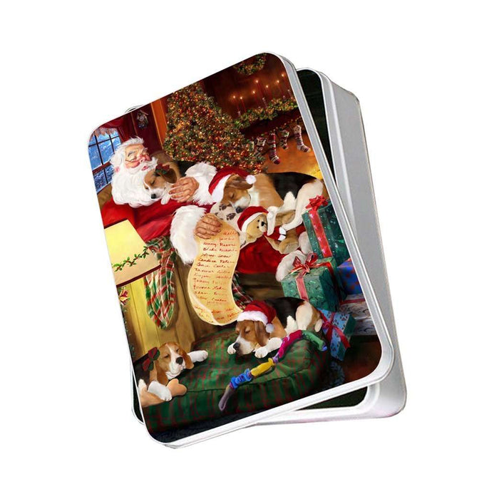 Beagle Dog and Puppies Sleeping with Santa Photo Storage Tin