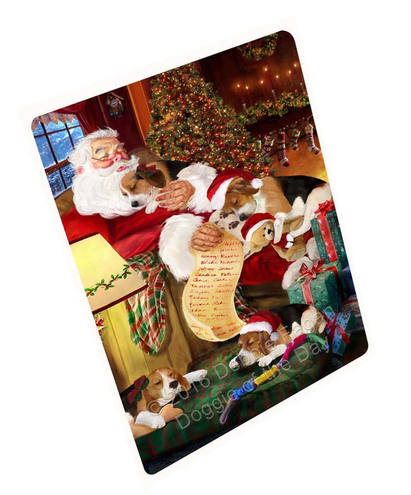 Beagle Dog and Puppies Sleeping with Santa Tempered Cutting Board