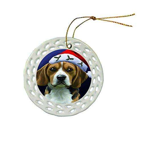 Beagle Dog Christmas Doily Ceramic Ornament