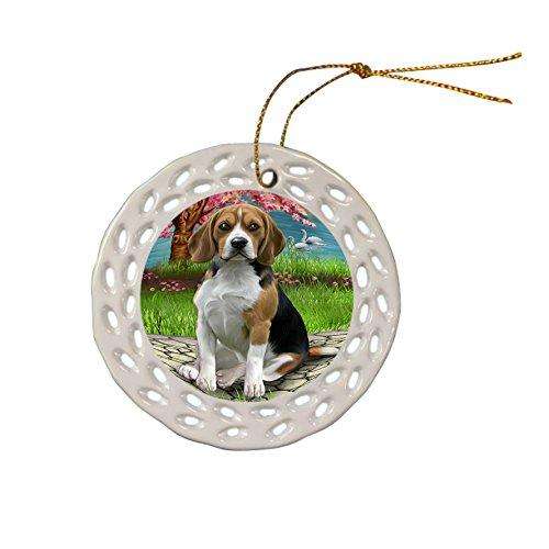Beagle Dog Christmas Doily Ceramic Ornament