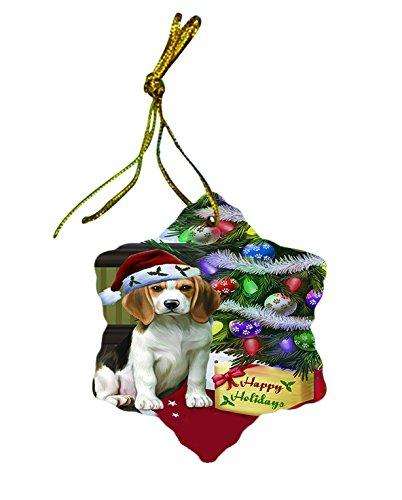 Beagle Dog Christmas Snowflake Ceramic Ornament