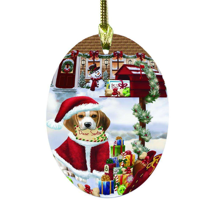 Beagle Dog Dear Santa Letter Christmas Holiday Mailbox Oval Glass Christmas Ornament OGOR49006