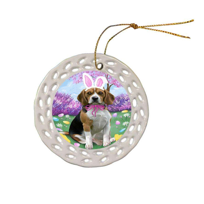 Beagle Dog Easter Holiday Ceramic Doily Ornament DPOR49044