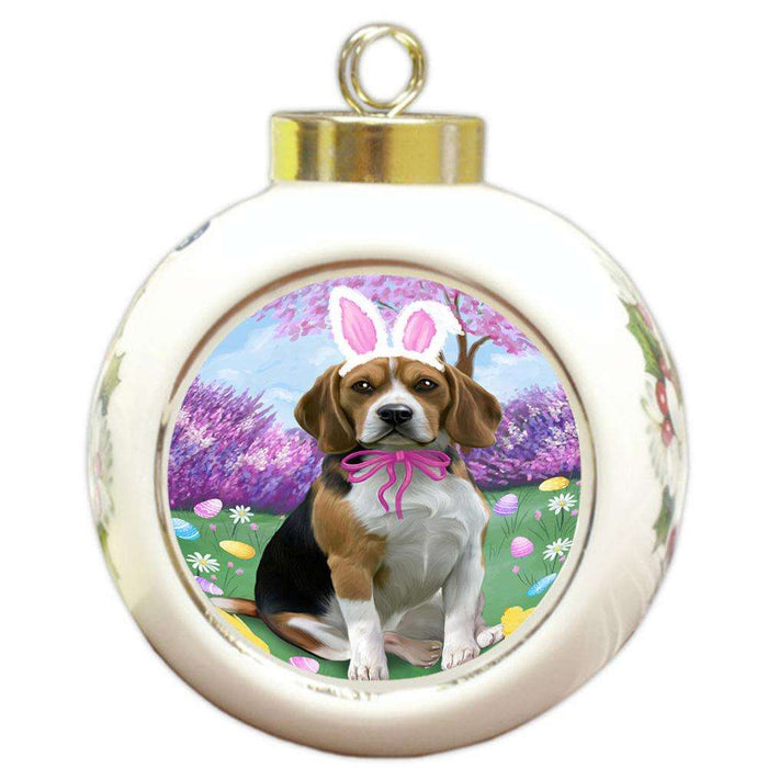 Beagle Dog Easter Holiday Round Ball Christmas Ornament RBPOR49044