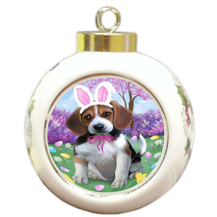 Beagle Dog Easter Holiday Round Ball Christmas Ornament RBPOR49045