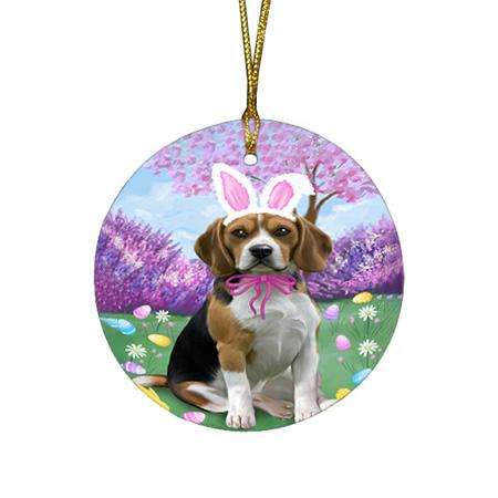 Beagle Dog Easter Holiday Round Flat Christmas Ornament RFPOR49035