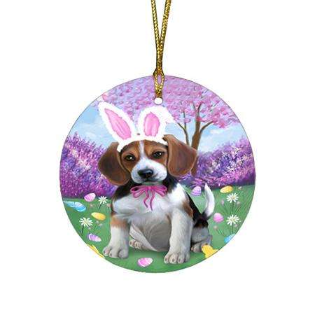 Beagle Dog Easter Holiday Round Flat Christmas Ornament RFPOR49036