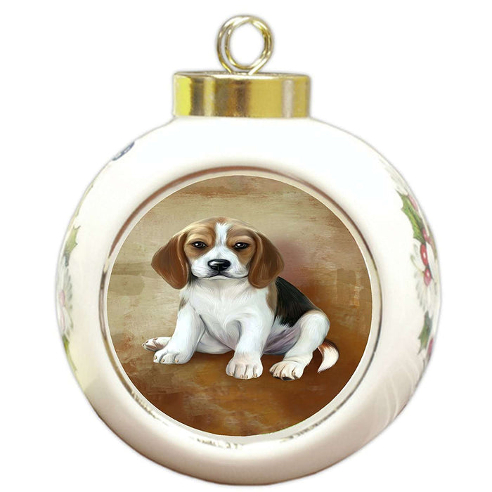 Beagle Dog Round Ball Christmas Ornament