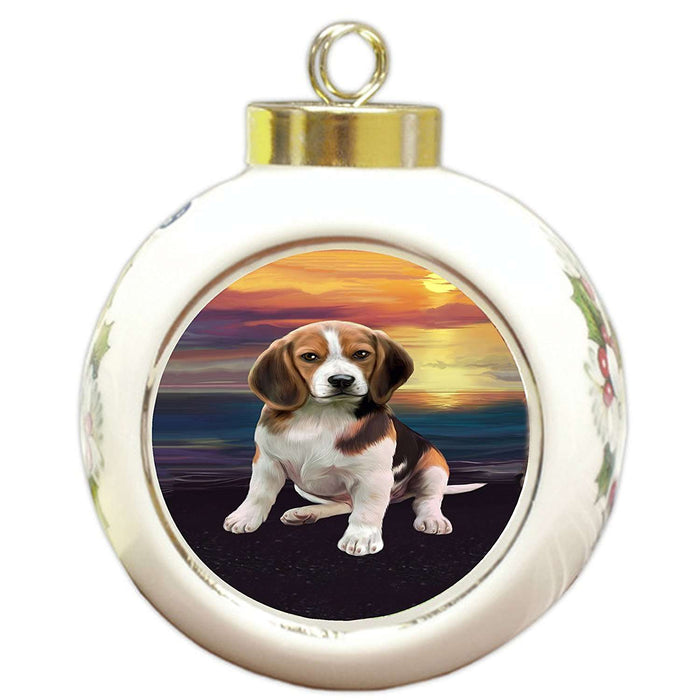 Beagle Dog Round Ball Christmas Ornament