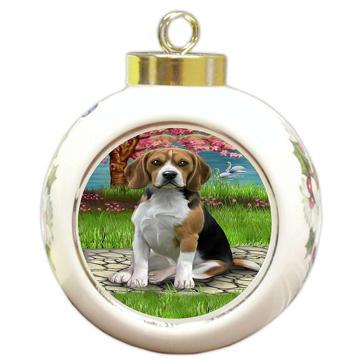 Beagle Dog Round Ball Christmas Ornament