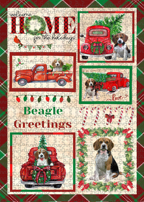 Welcome Home for Christmas Holidays Beagle Dogs Portrait Jigsaw Puzzle for Adults Animal Interlocking Puzzle Game Unique Gift for Dog Lover's with Metal Tin Box