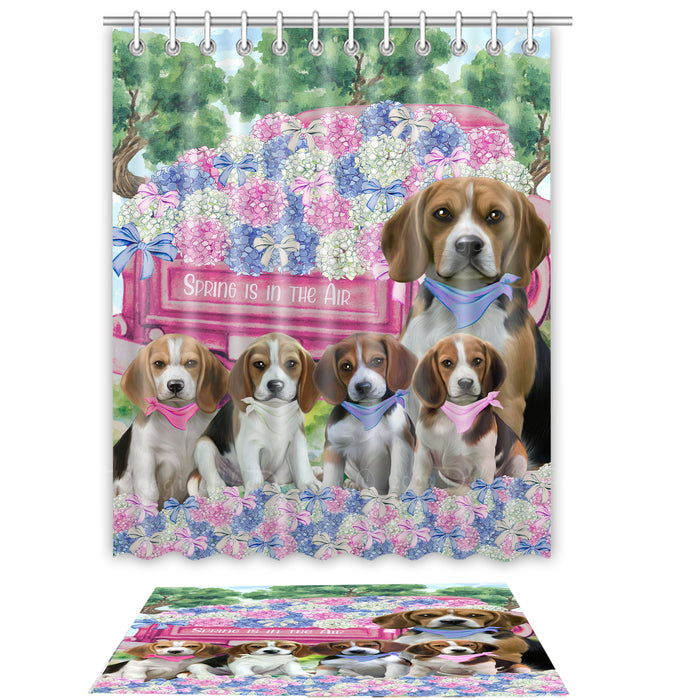 Beagle Shower Curtain & Bath Mat Set: Explore a Variety of Designs, Custom, Personalized, Curtains with hooks and Rug Bathroom Decor, Gift for Dog and Pet Lovers