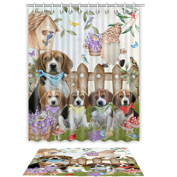Beagle Shower Curtain & Bath Mat Set, Bathroom Decor Curtains with hooks and Rug, Explore a Variety of Designs, Personalized, Custom, Dog Lover's Gifts