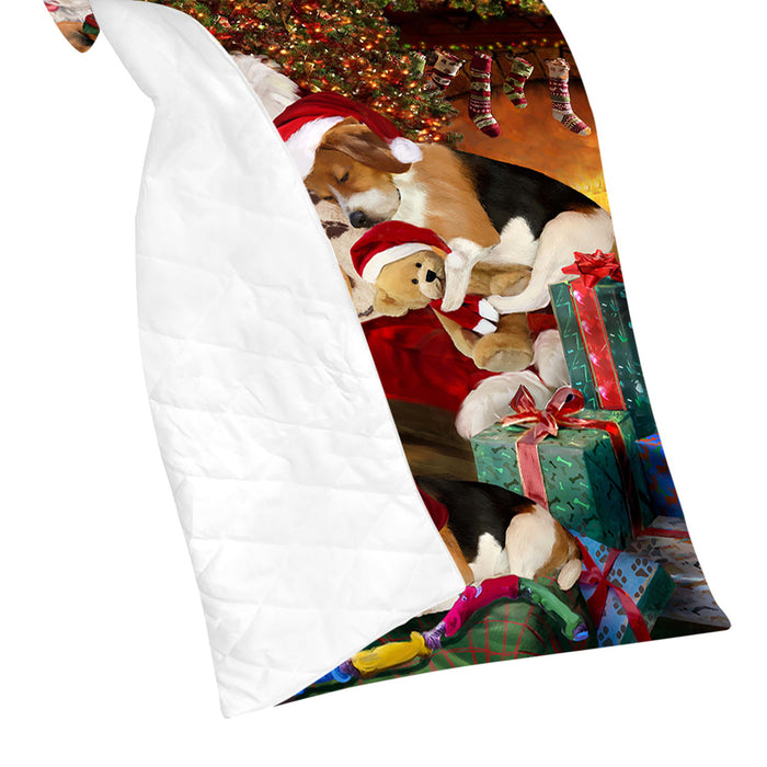 Santa Sleeping with Beagle Dogs Quilt