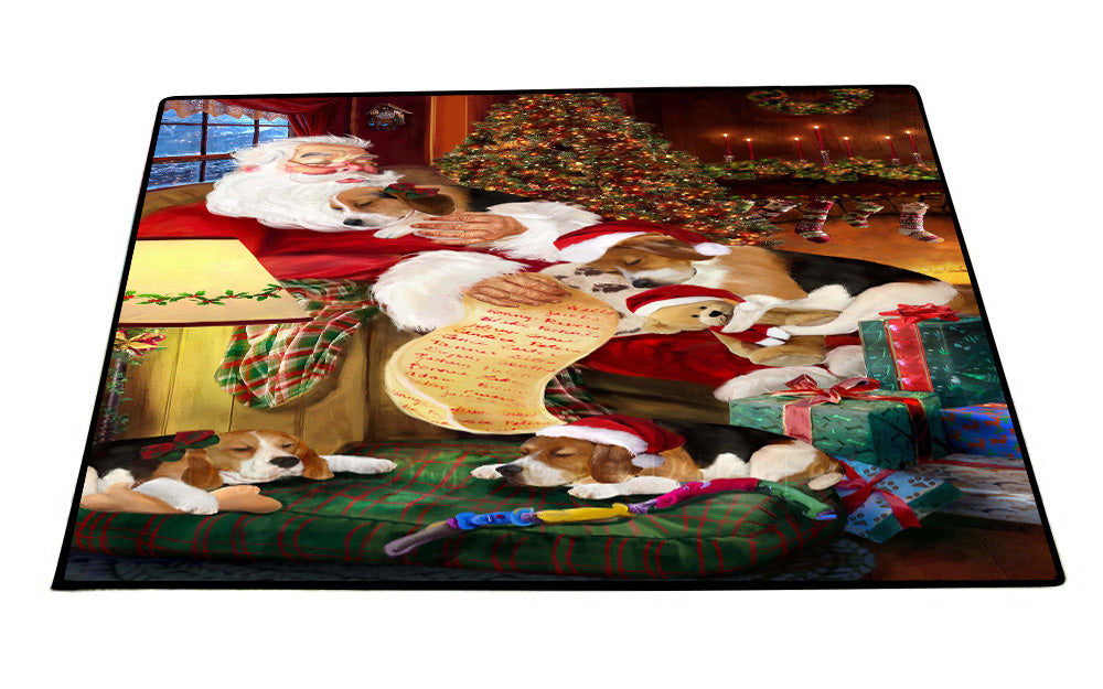 Santa Sleeping with Beagle Dogs Floor Mat- Anti-Slip Pet Door Mat Indoor Outdoor Front Rug Mats for Home Outside Entrance Pets Portrait Unique Rug Washable Premium Quality Mat