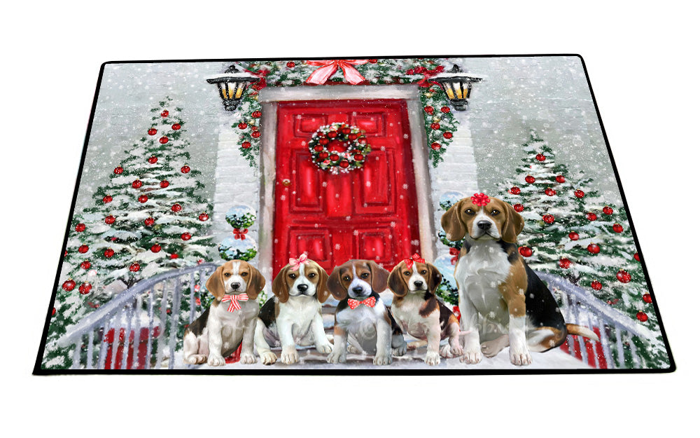 Christmas Holiday Welcome Beagle Dogs Floor Mat- Anti-Slip Pet Door Mat Indoor Outdoor Front Rug Mats for Home Outside Entrance Pets Portrait Unique Rug Washable Premium Quality Mat