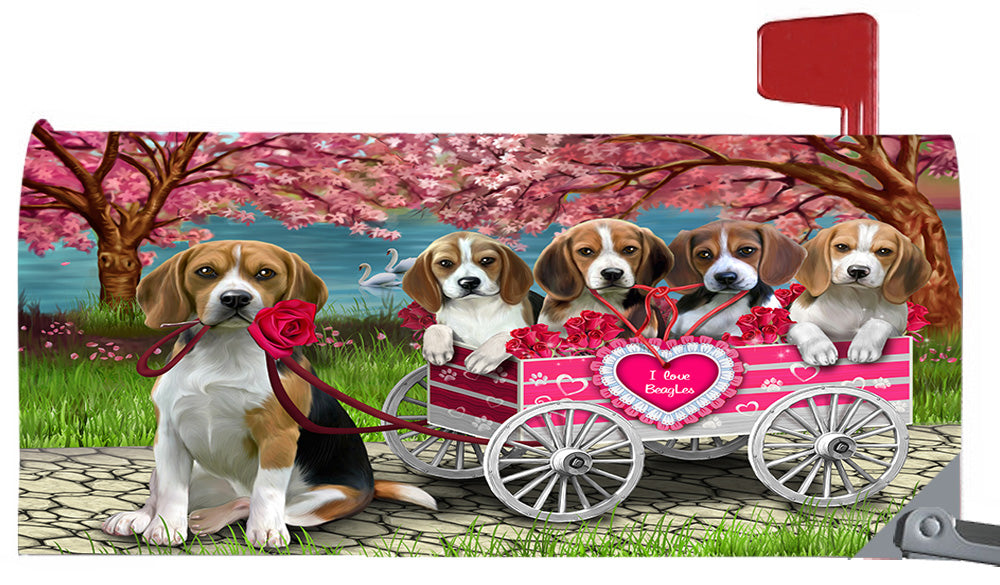 I Love Beagle Dogs in a Cart Magnetic Mailbox Cover MBC48533
