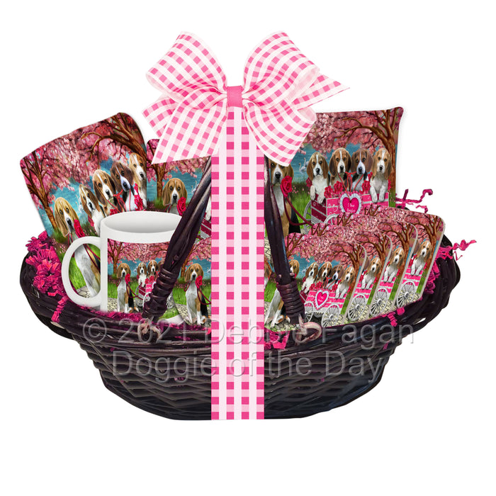 Mother's Day Gift Basket Beagle Dogs Blanket, Pillow, Coasters, Magnet, Coffee Mug and Ornament