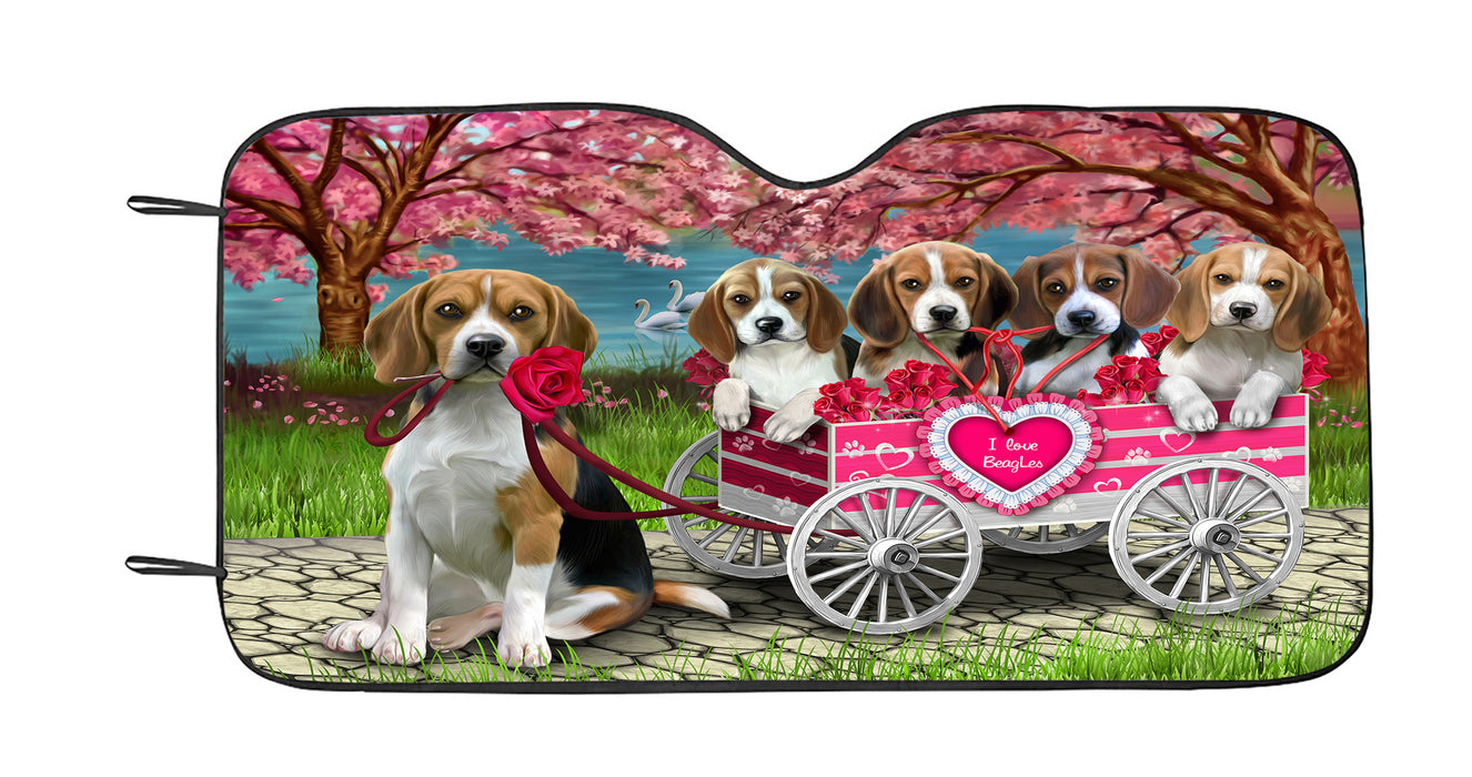 I Love Beagle Dogs in a Cart Car Sun Shade
