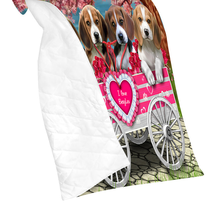 I Love Beagle Dogs in a Cart Quilt