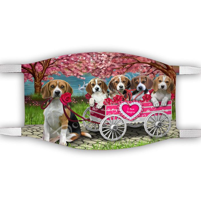 I Love Beagle Dogs in a Cart Face Mask FM48116