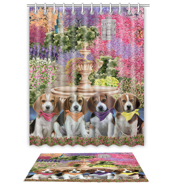 Beagle Shower Curtain with Bath Mat Set: Explore a Variety of Designs, Personalized, Custom, Curtains and Rug Bathroom Decor, Dog and Pet Lovers Gift