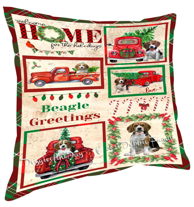 Welcome Home for Christmas Holidays Beagle Dogs Pillow with Top Quality High-Resolution Images - Ultra Soft Pet Pillows for Sleeping - Reversible & Comfort - Ideal Gift for Dog Lover - Cushion for Sofa Couch Bed - 100% Polyester