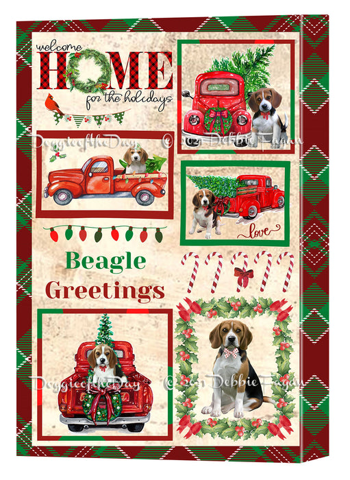 Welcome Home for Christmas Holidays Beagle Dogs Canvas Wall Art Decor - Premium Quality Canvas Wall Art for Living Room Bedroom Home Office Decor Ready to Hang CVS149255