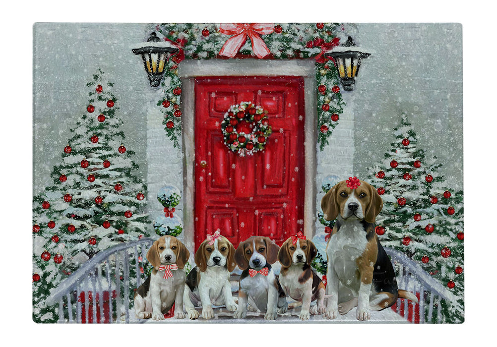 Christmas Holiday Welcome Beagle Dogs Cutting Board - For Kitchen - Scratch & Stain Resistant - Designed To Stay In Place - Easy To Clean By Hand - Perfect for Chopping Meats, Vegetables