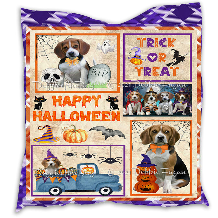 Happy Halloween Trick or Treat Pumpkin Beagle Dogs Lightweight Soft Bedspread Coverlet Bedding Quilt QUILT60736