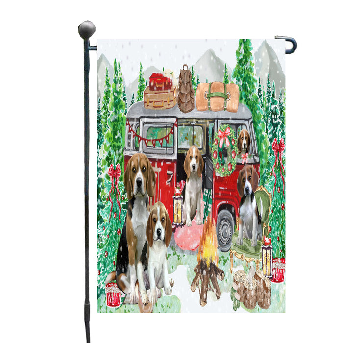 Christmas Time Camping with Beagle Dogs Garden Flags- Outdoor Double Sided Garden Yard Porch Lawn Spring Decorative Vertical Home Flags 12 1/2"w x 18"h