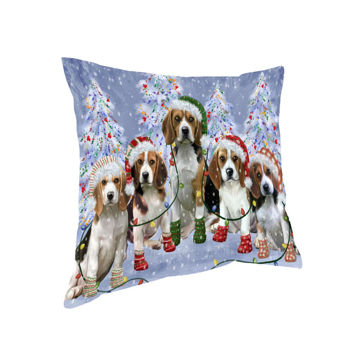 Christmas Lights and Beagle Dogs Pillow with Top Quality High-Resolution Images - Ultra Soft Pet Pillows for Sleeping - Reversible & Comfort - Ideal Gift for Dog Lover - Cushion for Sofa Couch Bed - 100% Polyester
