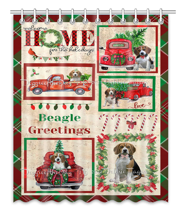Welcome Home for Christmas Holidays Beagle Dogs Shower Curtain Bathroom Accessories Decor Bath Tub Screens