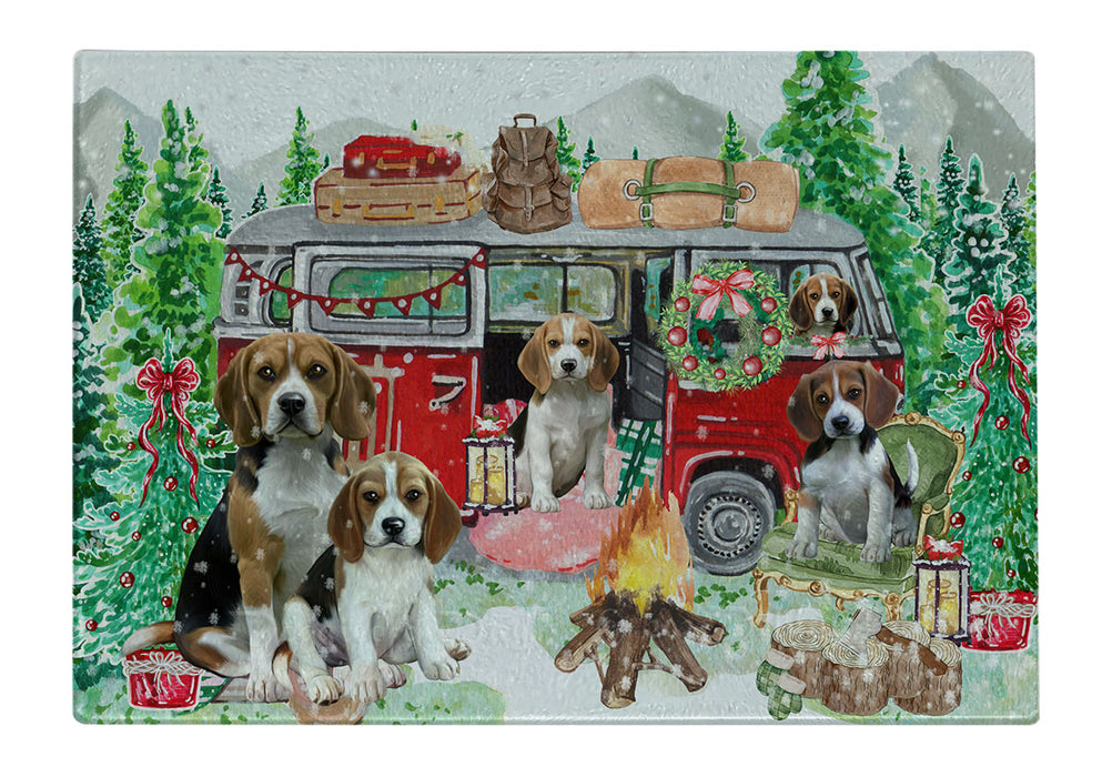 Christmas Time Camping with Beagle Dogs Cutting Board - For Kitchen - Scratch & Stain Resistant - Designed To Stay In Place - Easy To Clean By Hand - Perfect for Chopping Meats, Vegetables