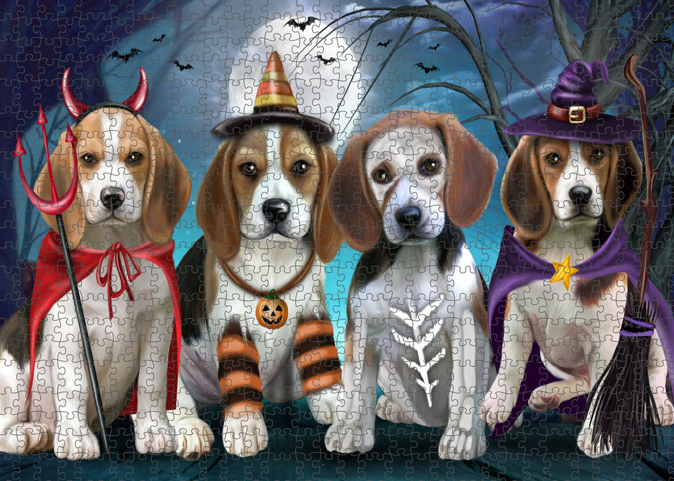 Happy Halloween Trick or Treat Beagle Dogs Portrait Jigsaw Puzzle for Adults Animal Interlocking Puzzle Game Unique Gift for Dog Lover's with Metal Tin Box