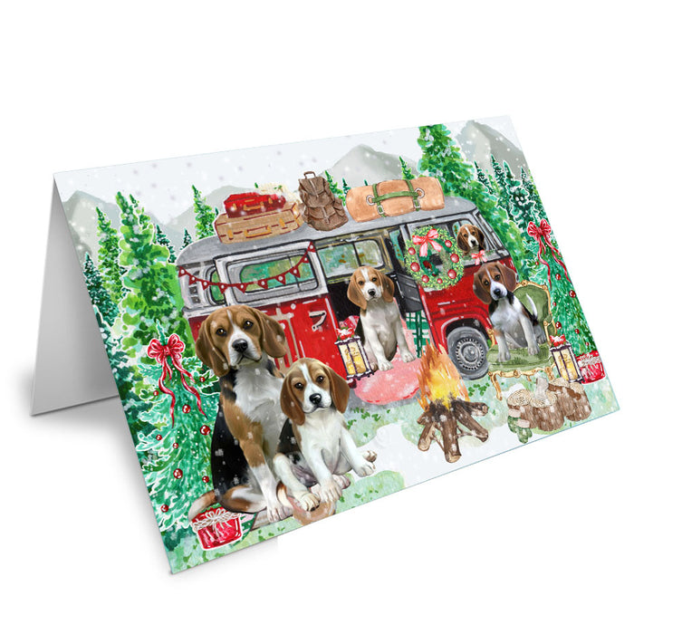 Christmas Time Camping with Beagle Dogs Handmade Artwork Assorted Pets Greeting Cards and Note Cards with Envelopes for All Occasions and Holiday Seasons