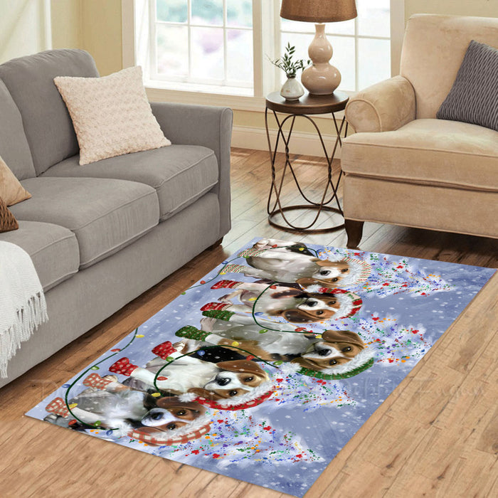 Christmas Lights and Beagle Dogs Area Rug - Ultra Soft Cute Pet Printed Unique Style Floor Living Room Carpet Decorative Rug for Indoor Gift for Pet Lovers